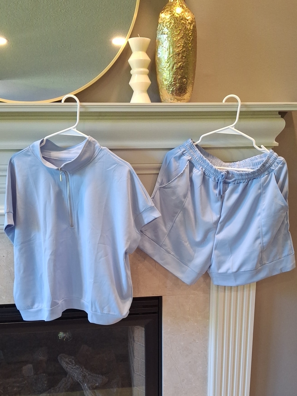 Womens Light Blue Short-Sleeve  Set with Shorts